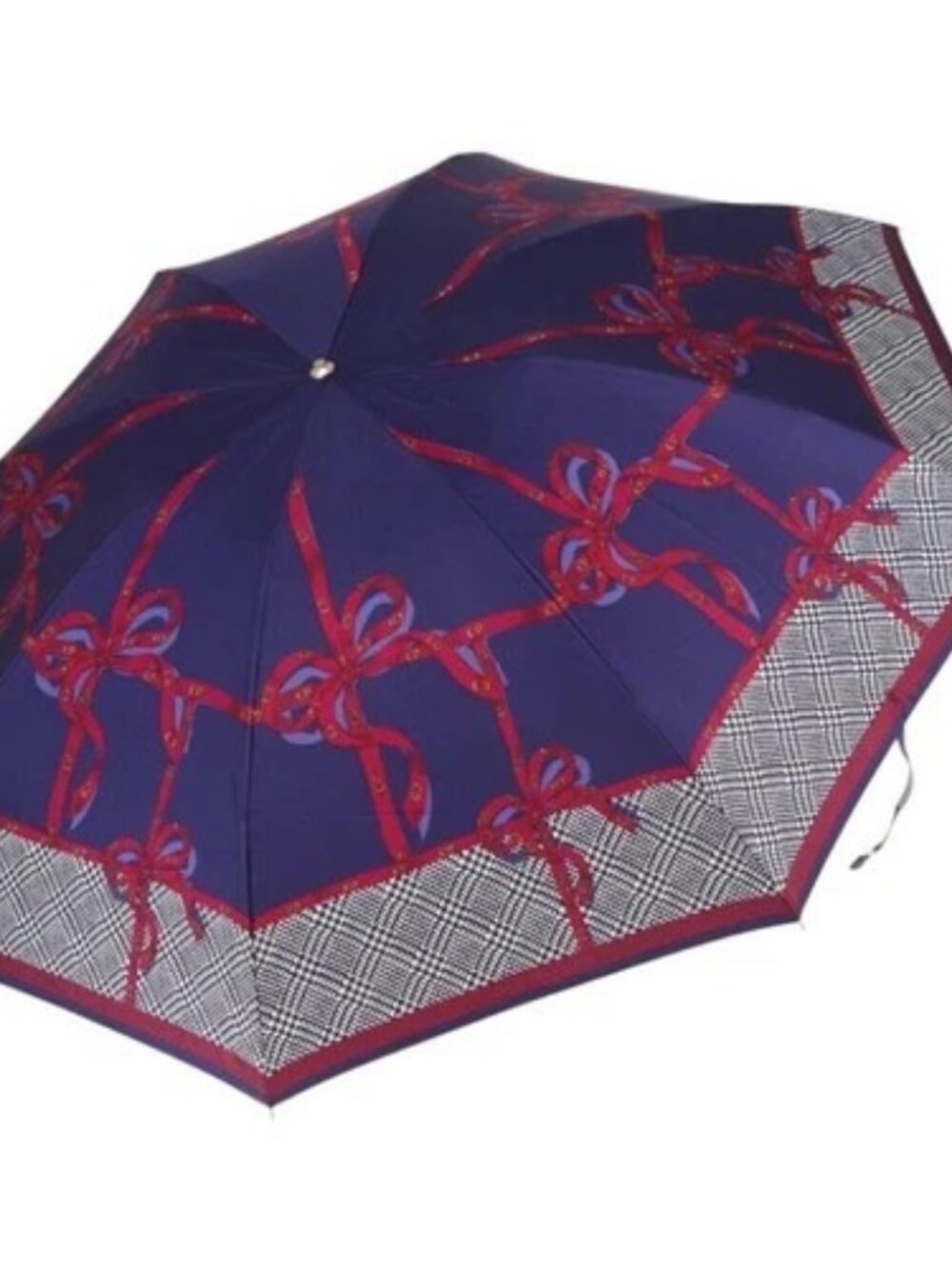 Christian Dior Folding Umbrella Polyester Made by Kanebo Navy Gold Auth 184397M